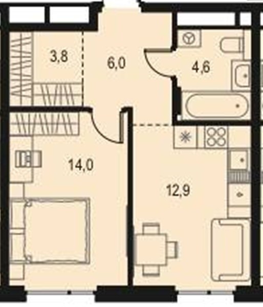 ЖК «Левел Волга» · 1-комнатная квартира · 41.3 м² · 8 этаж