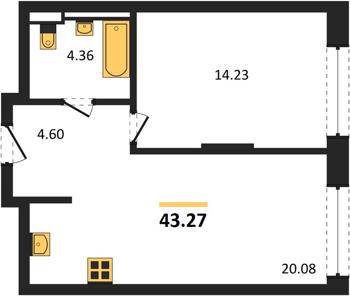 ЖК «Статус на Гребном канале» · 1-комнатная квартира · 43.27 м² · 12 этаж