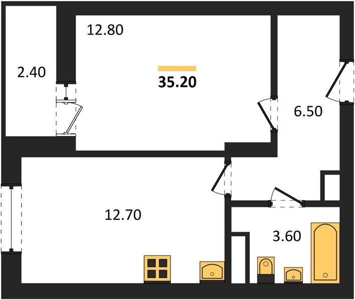 ЖК «Тетра» · 1-комнатная квартира · 35.2 м² · 17 этаж